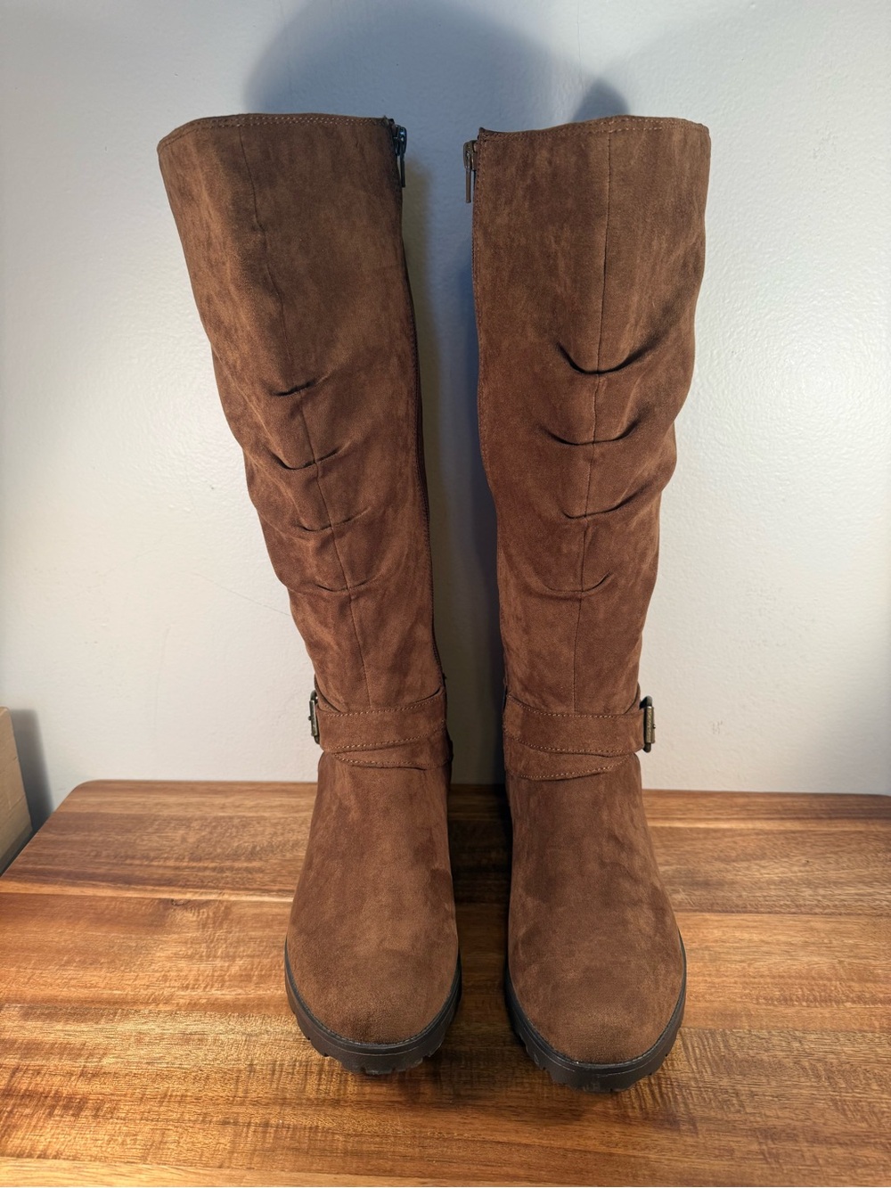 UNR8ED Cognac Brown Suede Heeled Boots Size 9 NWOT